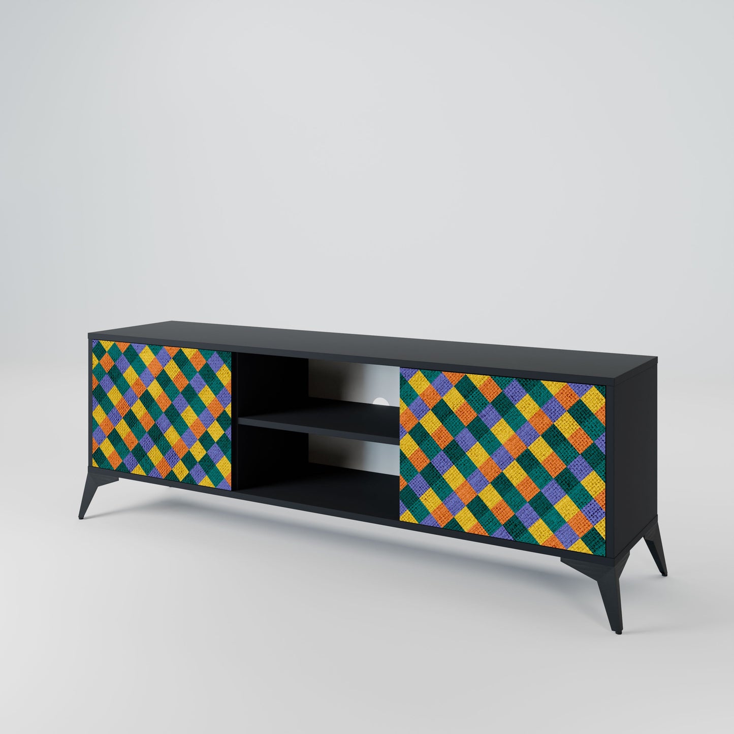 PAINTED SQUARES MIX 2-Door TV Stand in Black Finish