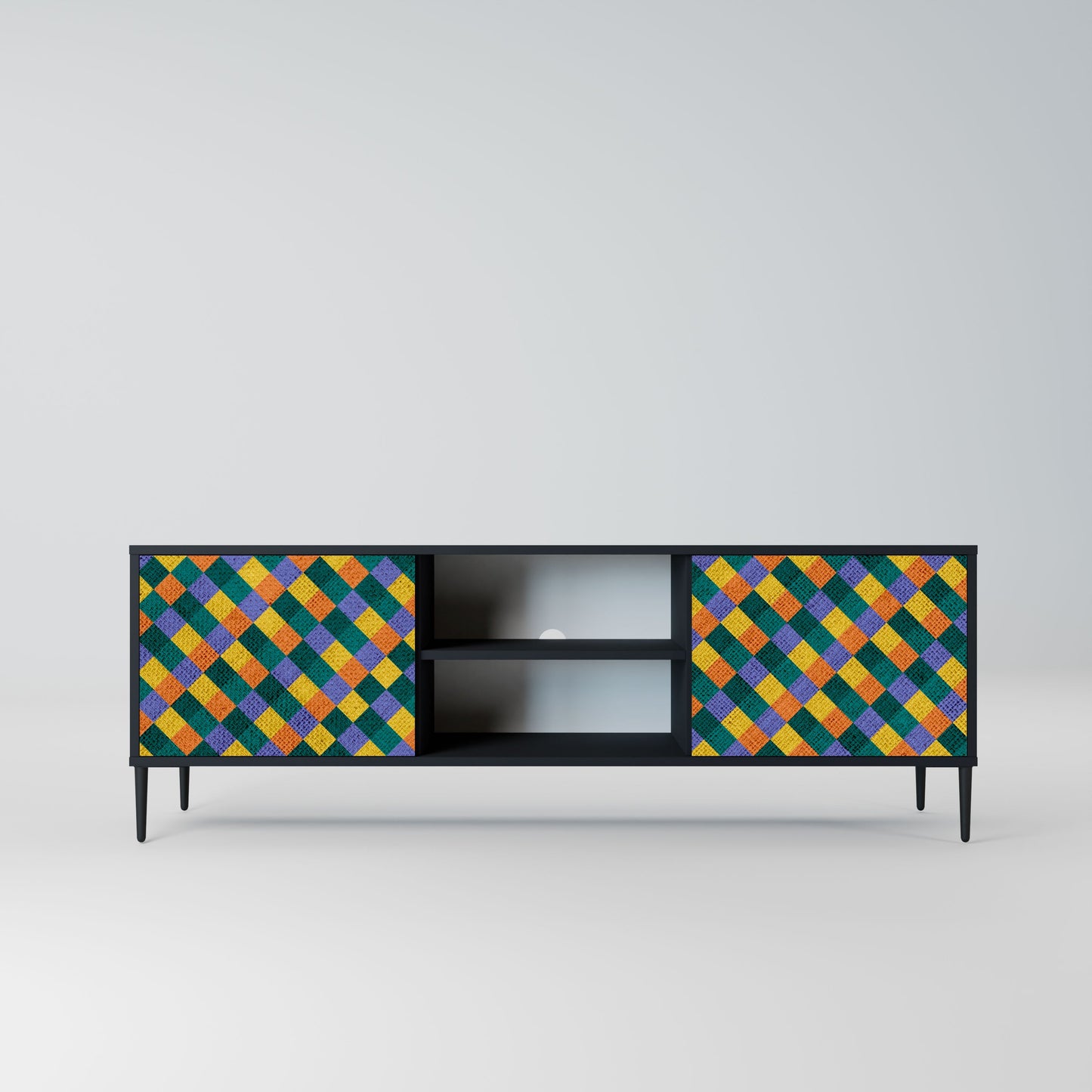 PAINTED SQUARES MIX 2-Door TV Stand in Black Finish