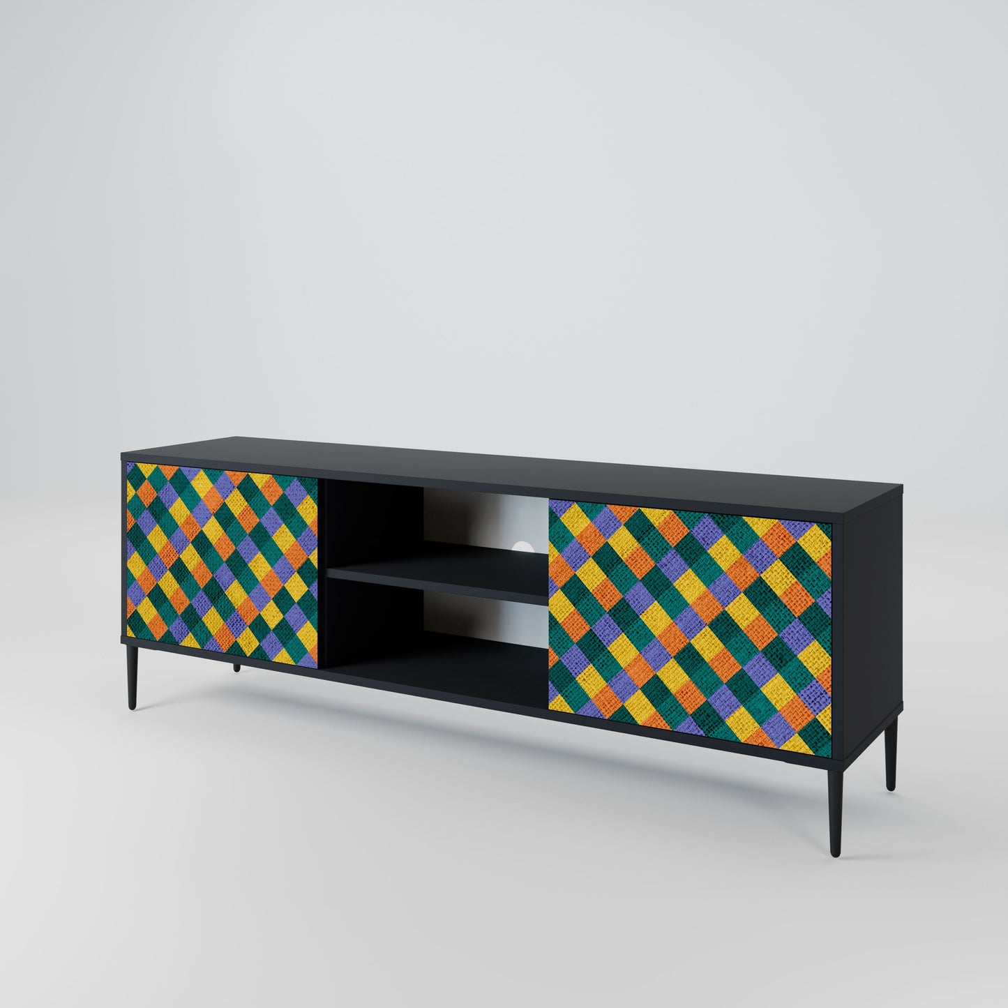 PAINTED SQUARES MIX 2-Door TV Stand in Black Finish