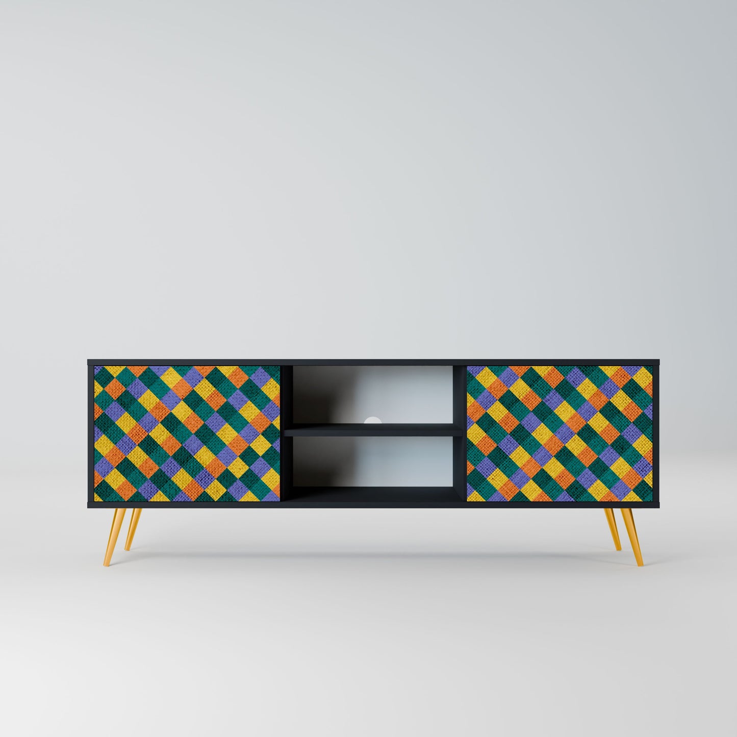 PAINTED SQUARES MIX 2-Door TV Stand in Black Finish