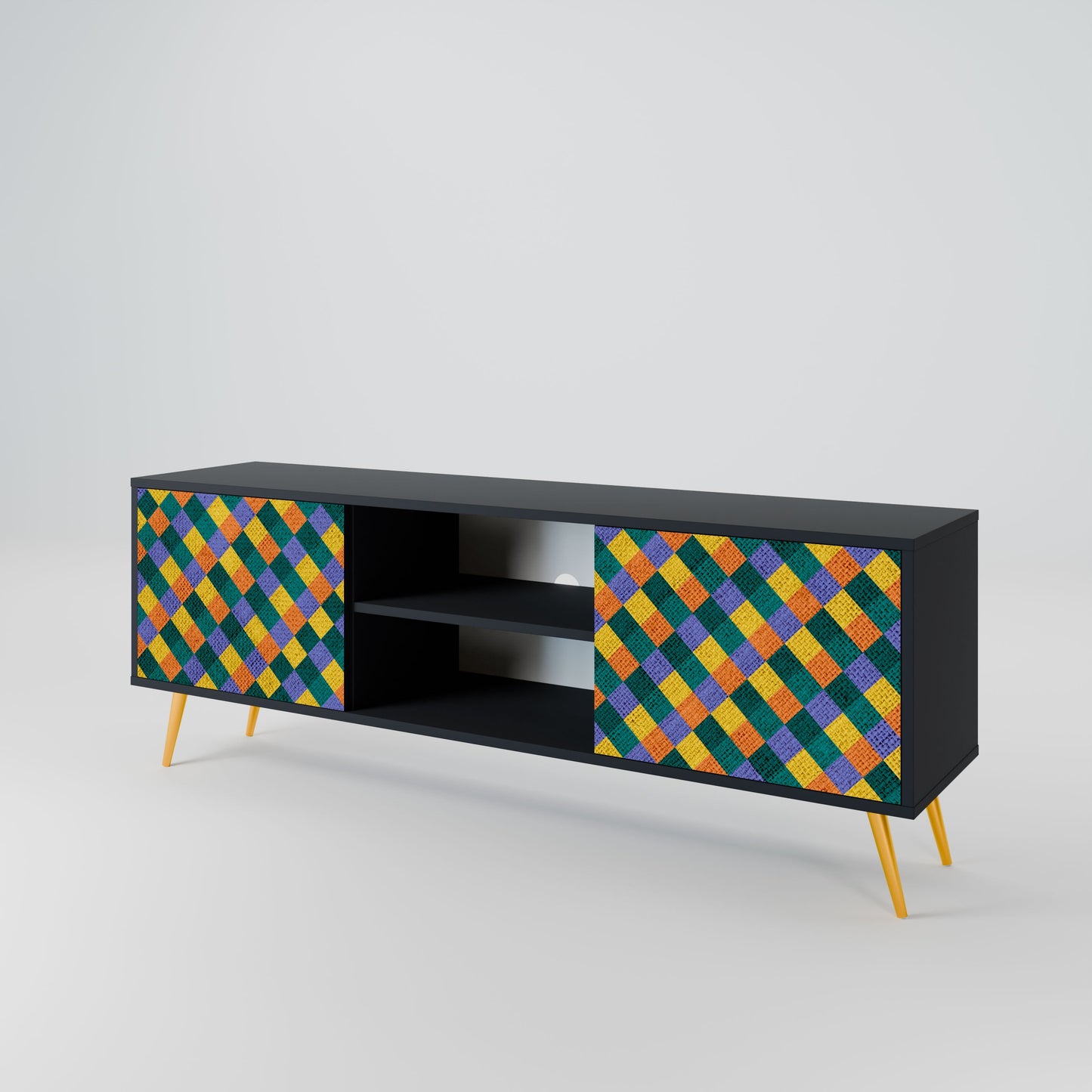 PAINTED SQUARES MIX 2-Door TV Stand in Black Finish