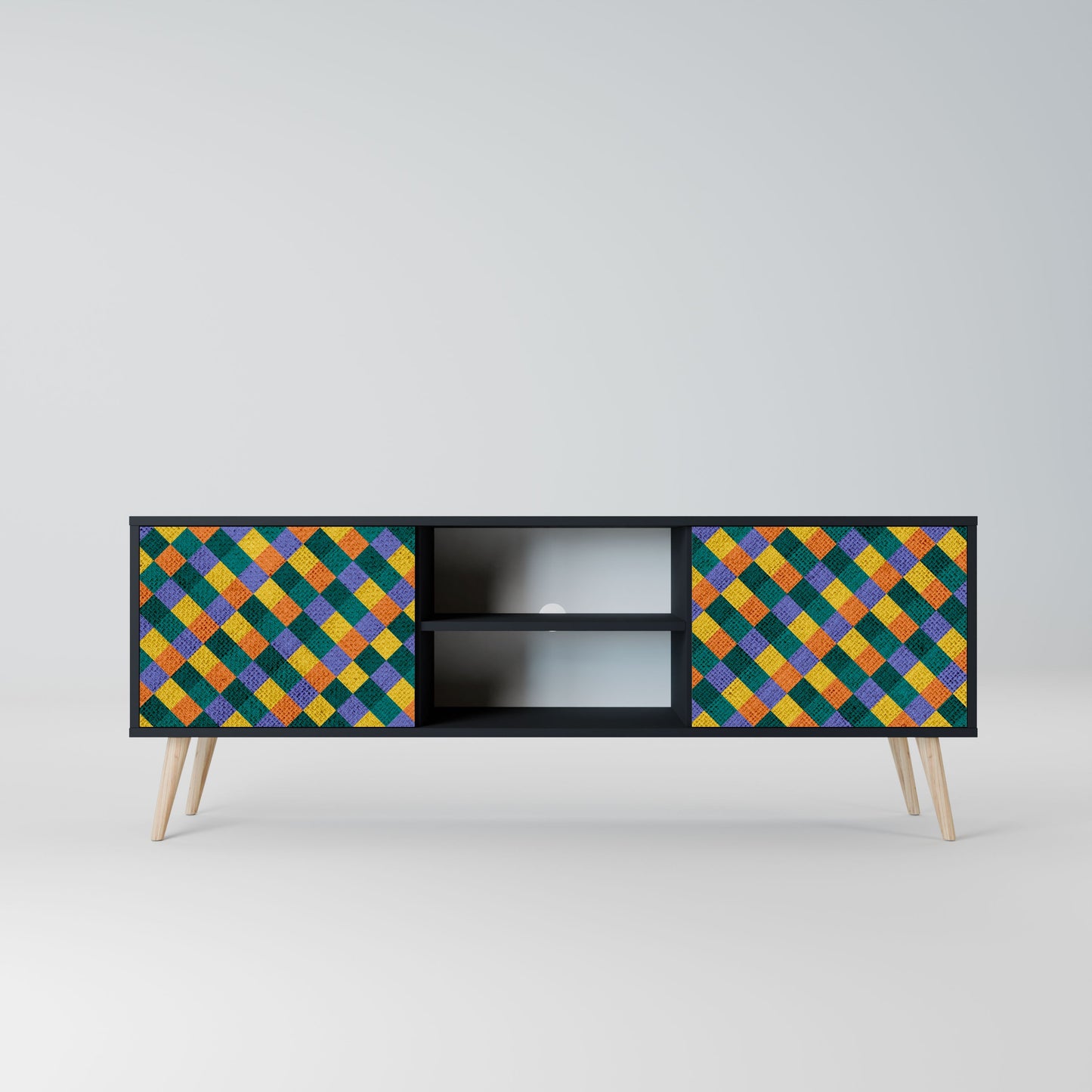 PAINTED SQUARES MIX 2-Door TV Stand in Black Finish