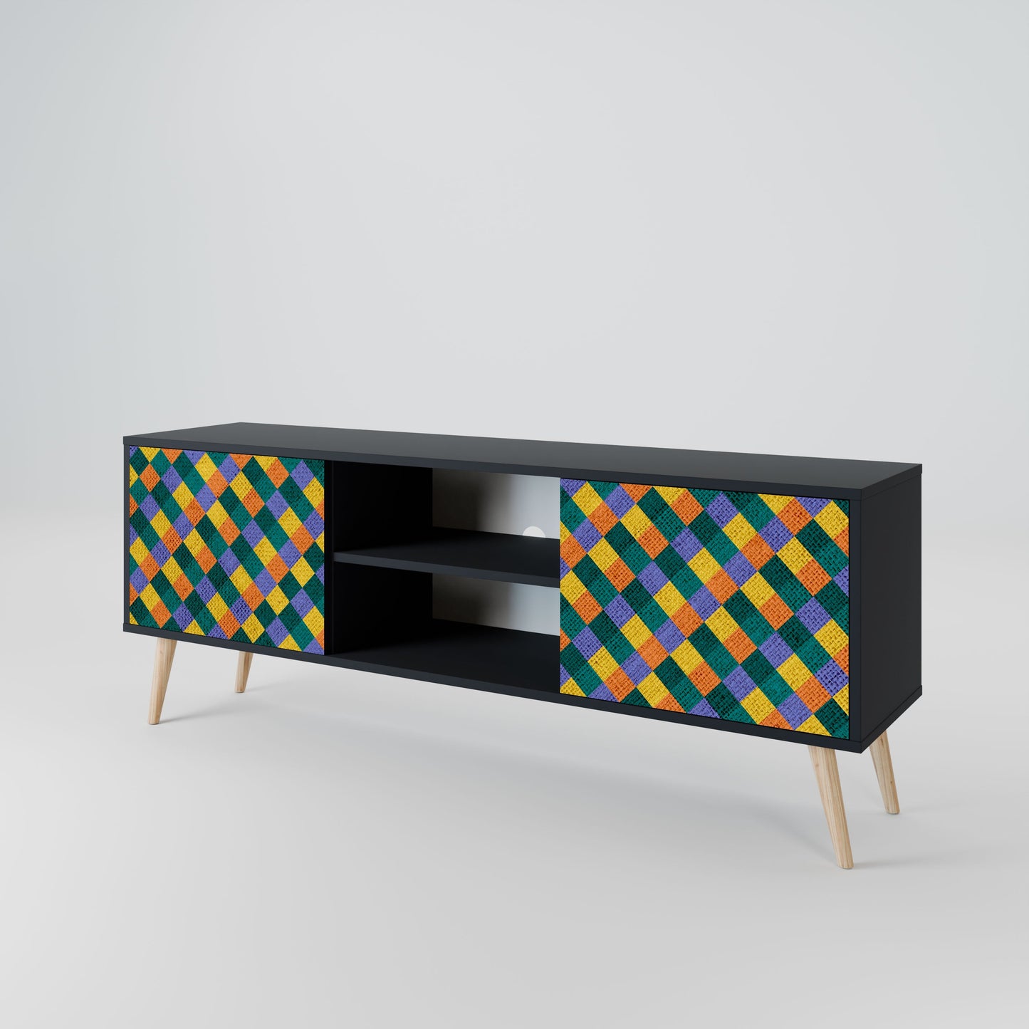 PAINTED SQUARES MIX 2-Door TV Stand in Black Finish