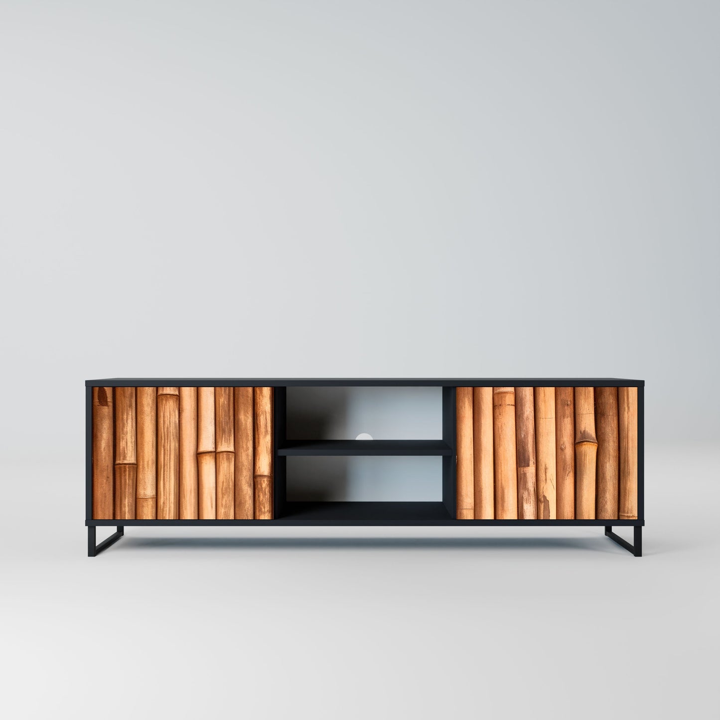 NATURAL WOOD 2-Door TV Stand in Black Finish