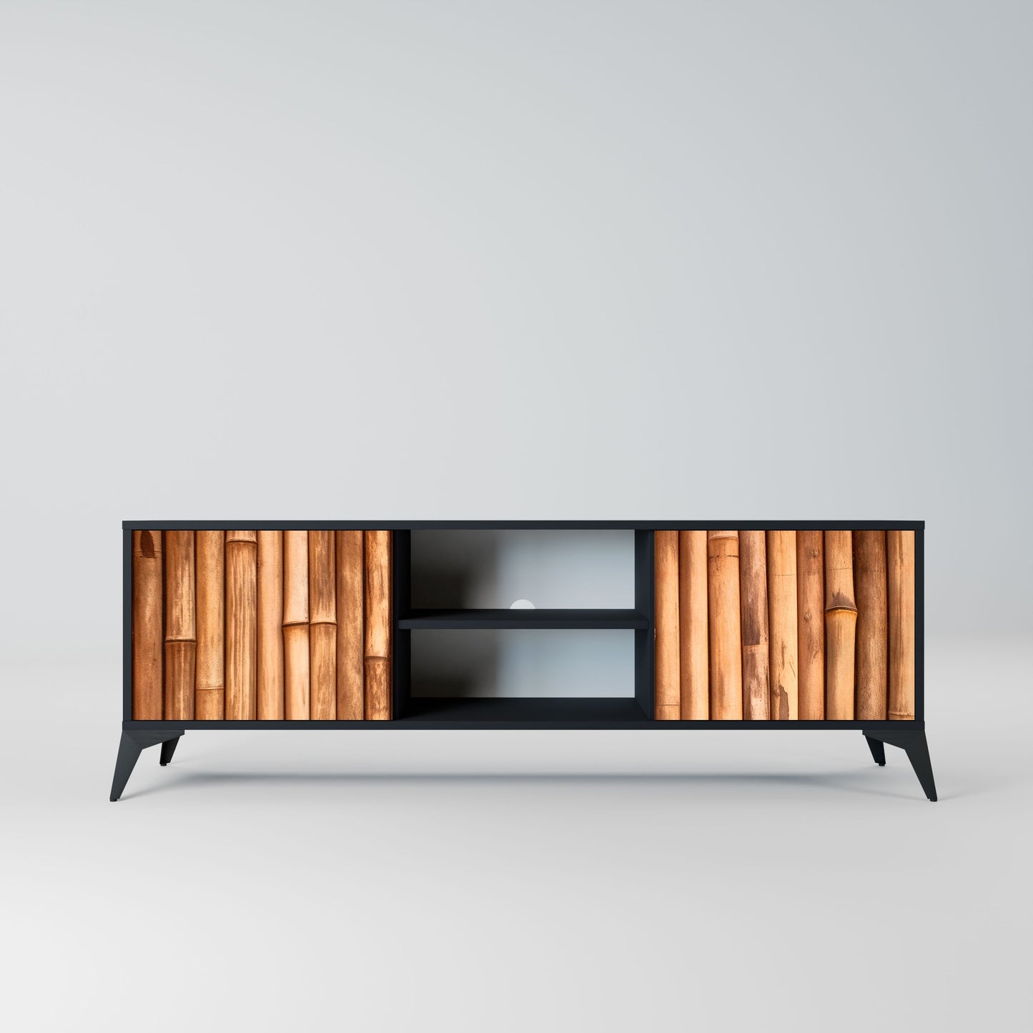 NATURAL WOOD 2-Door TV Stand in Black Finish