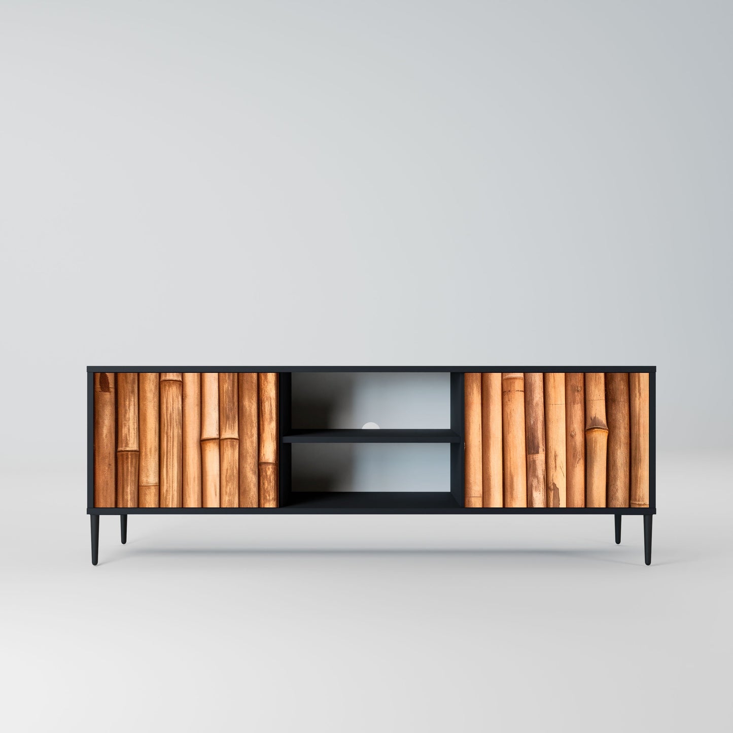 NATURAL WOOD 2-Door TV Stand in Black Finish