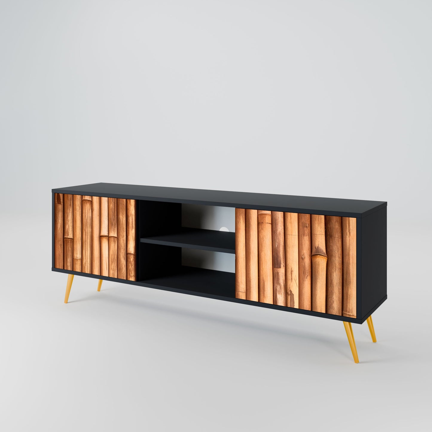 NATURAL WOOD 2-Door TV Stand in Black Finish