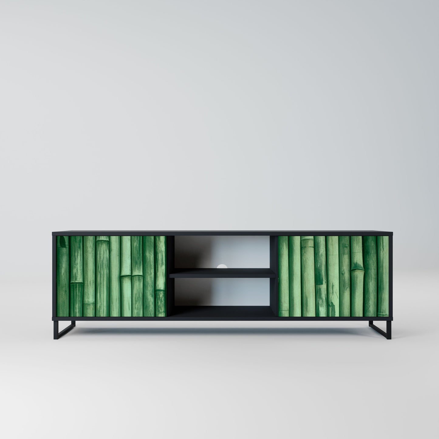 NATURAL GREEN 2-Door TV Stand in Black Finish