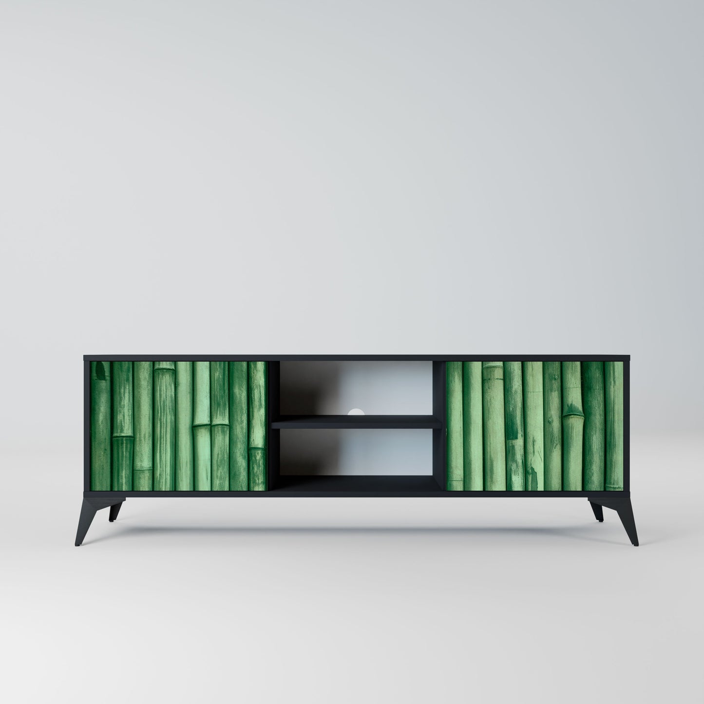 NATURAL GREEN 2-Door TV Stand in Black Finish