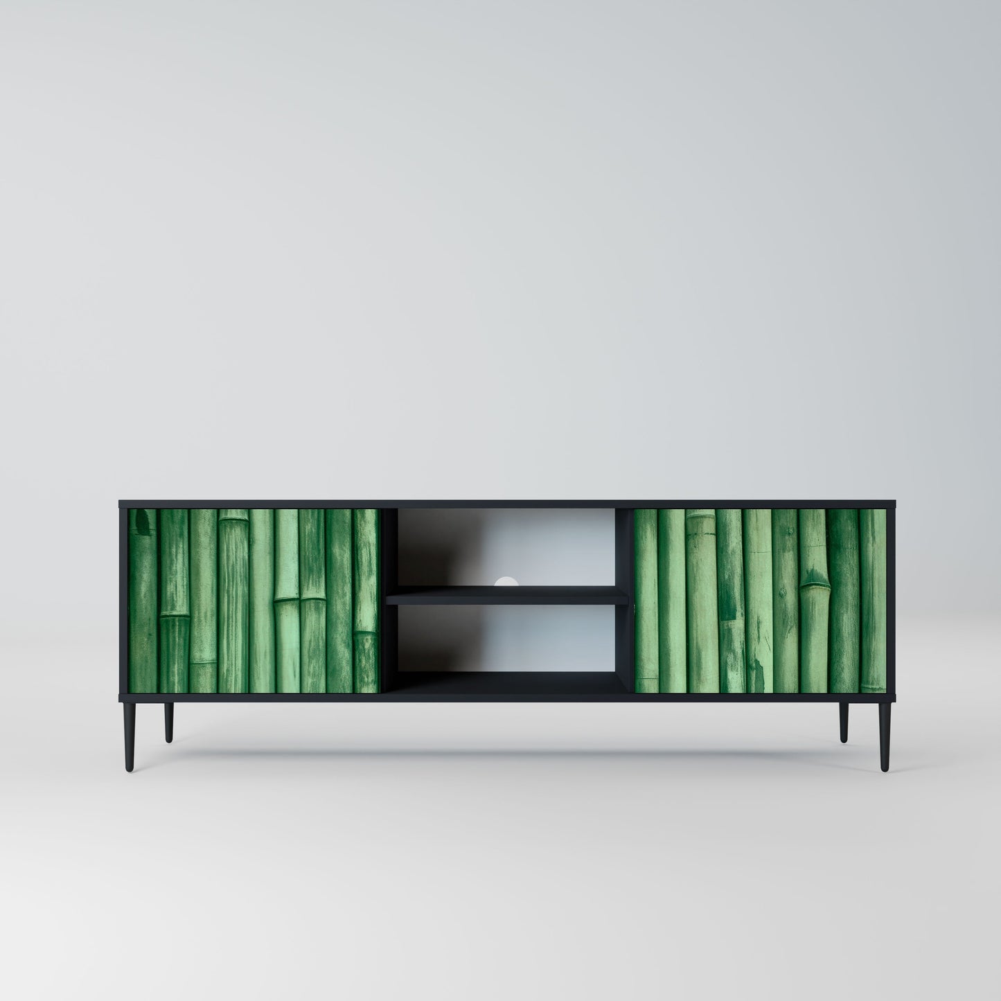 NATURAL GREEN 2-Door TV Stand in Black Finish