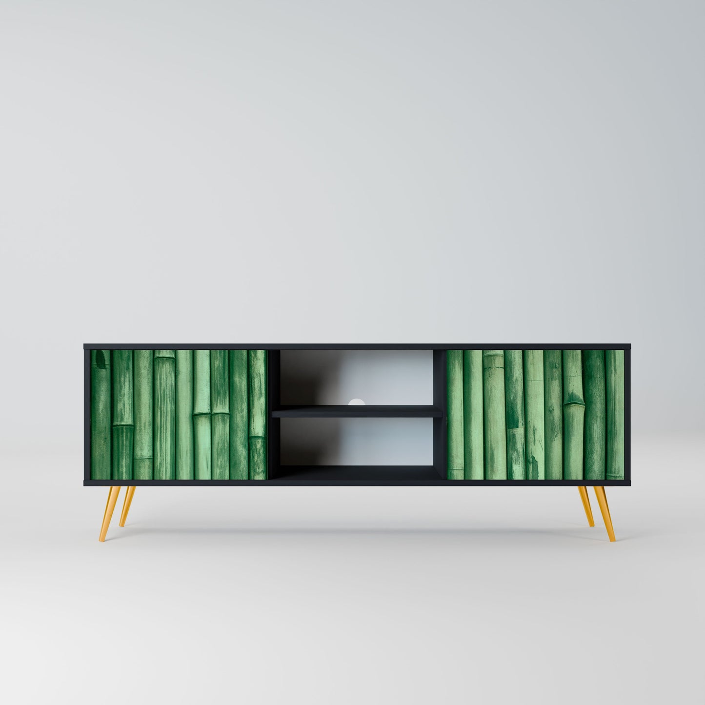 NATURAL GREEN 2-Door TV Stand in Black Finish