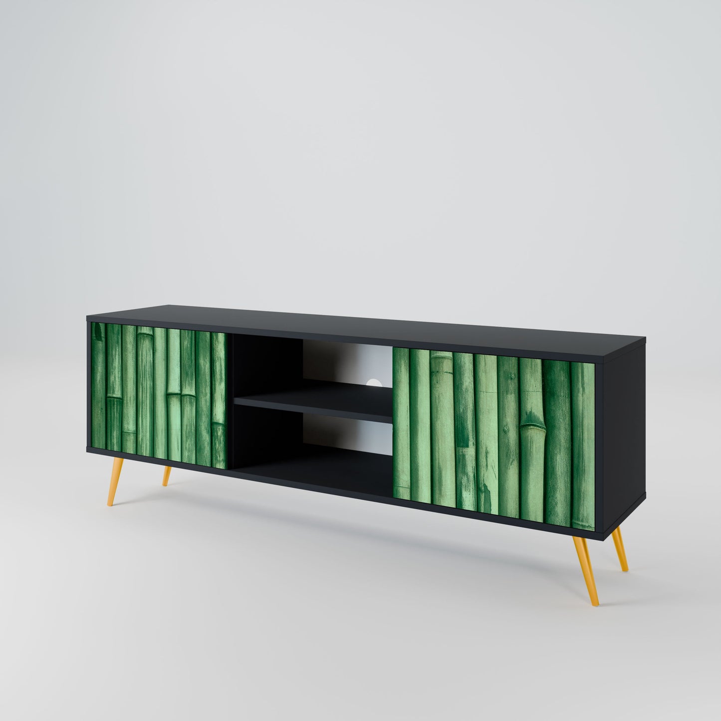 NATURAL GREEN 2-Door TV Stand in Black Finish