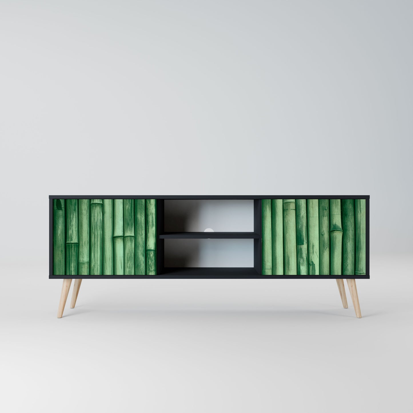 NATURAL GREEN 2-Door TV Stand in Black Finish