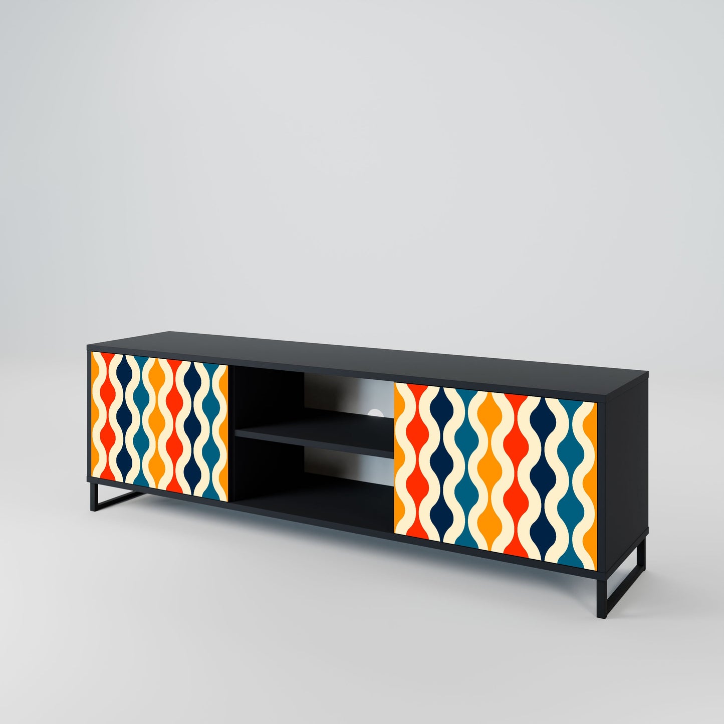 COLORFUL NOSTALGIA 2-Door TV Stand in Black Finish