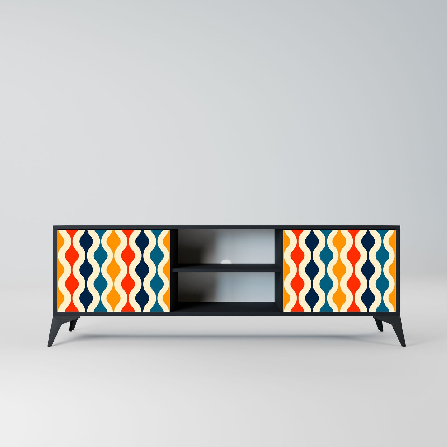 COLORFUL NOSTALGIA 2-Door TV Stand in Black Finish