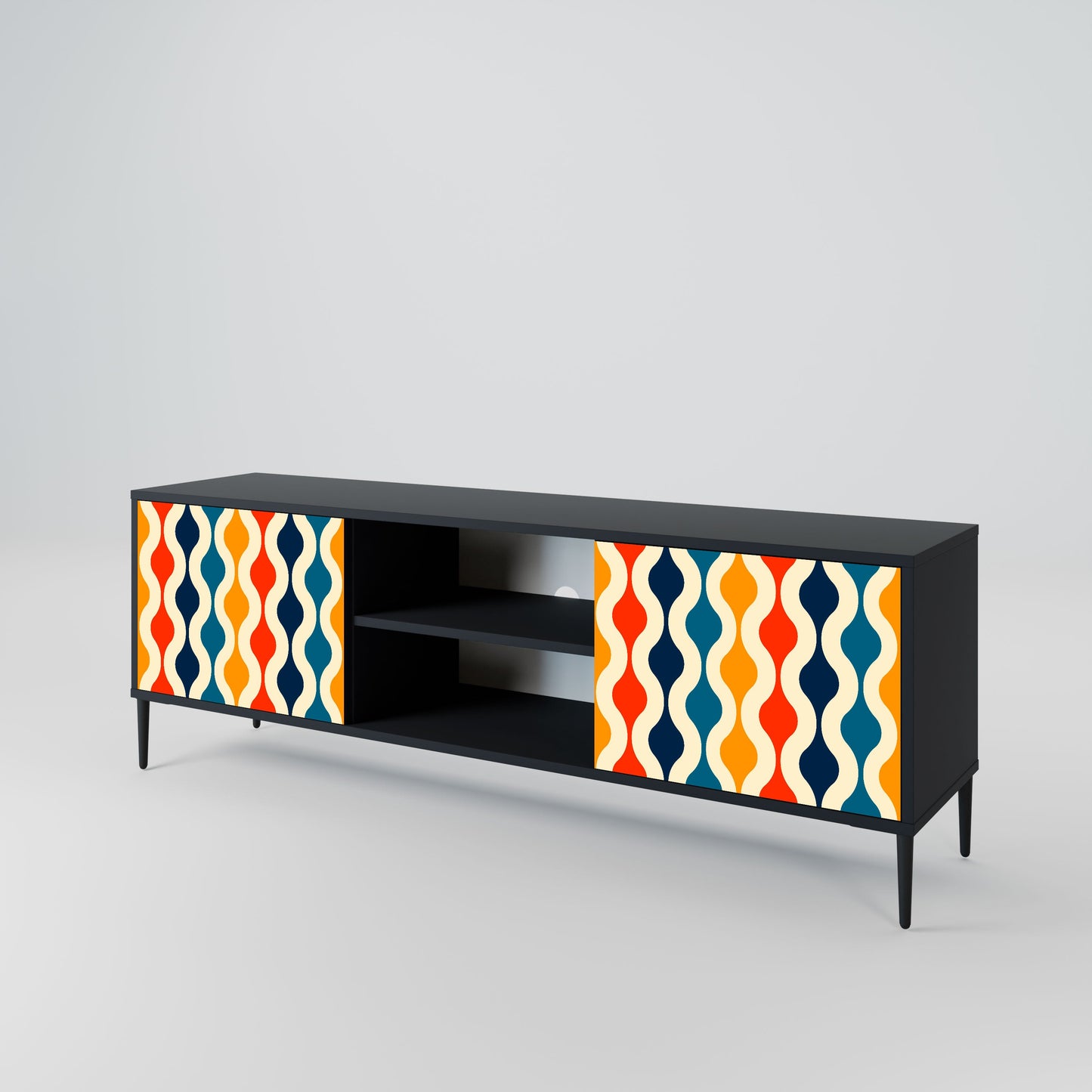 COLORFUL NOSTALGIA 2-Door TV Stand in Black Finish