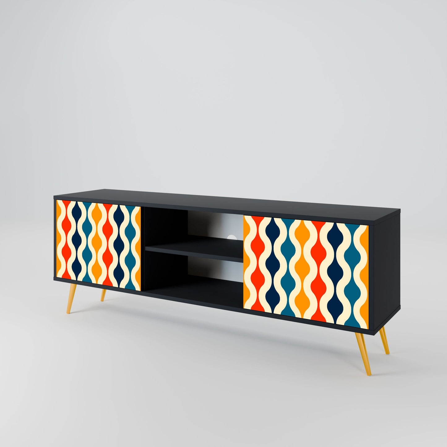 COLORFUL NOSTALGIA 2-Door TV Stand in Black Finish