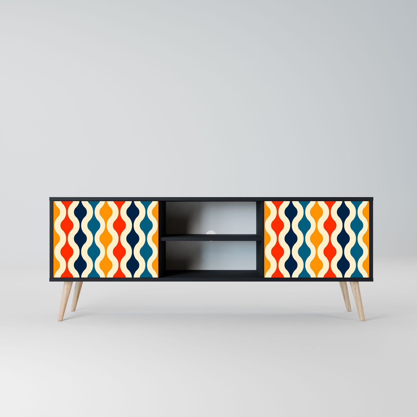COLORFUL NOSTALGIA 2-Door TV Stand in Black Finish