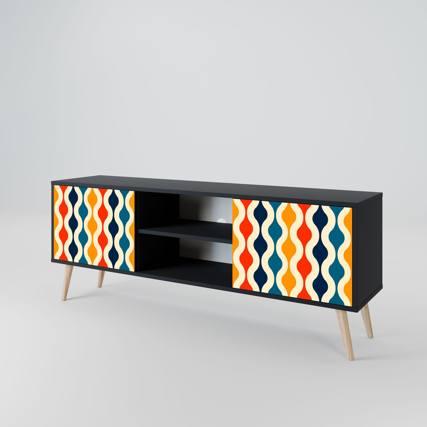 COLORFUL NOSTALGIA 2-Door TV Stand in Black Finish