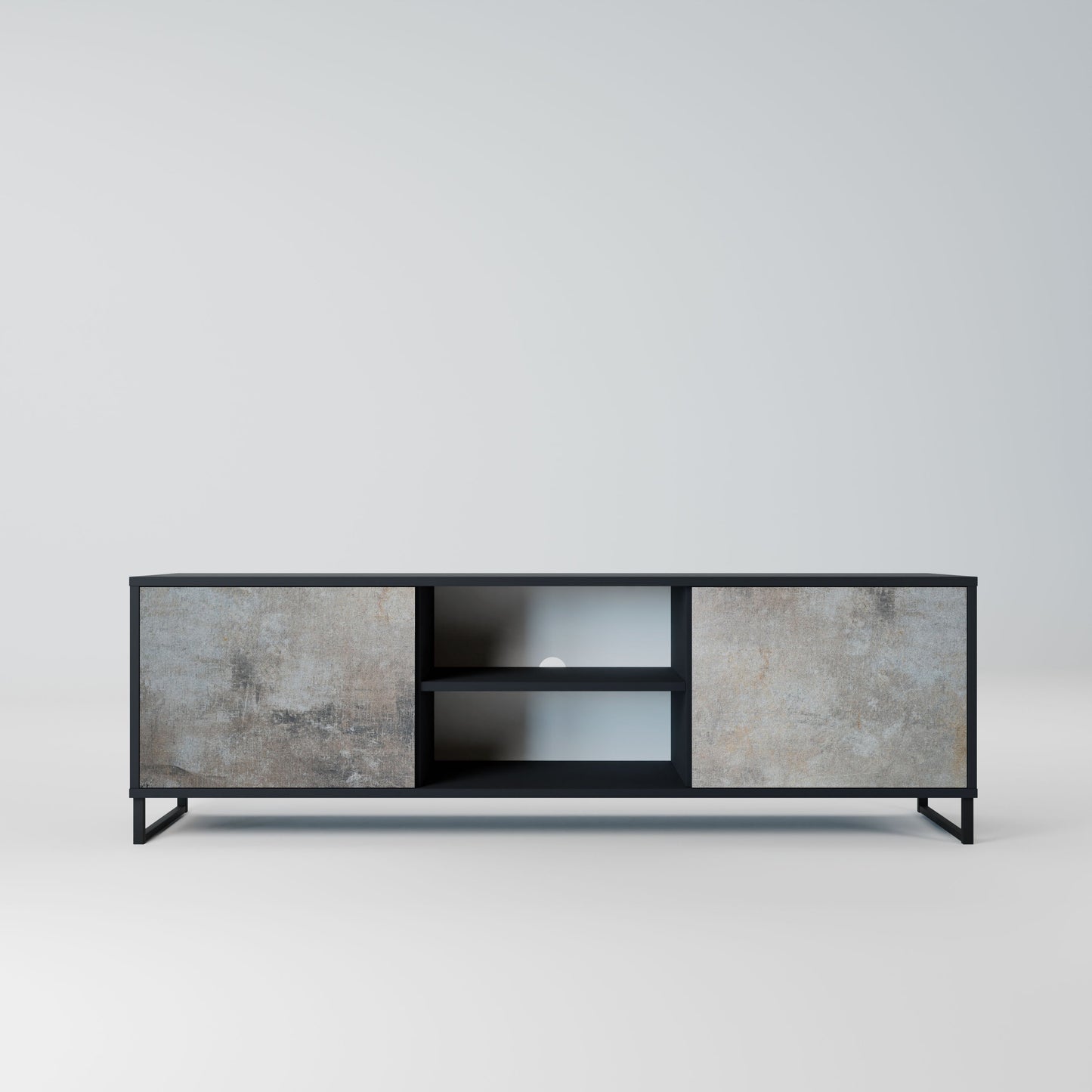 CONCRETE WALL 2-Door TV Stand in Black Finish