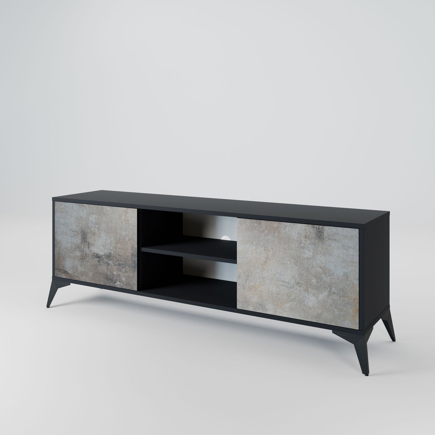 CONCRETE WALL 2-Door TV Stand in Black Finish