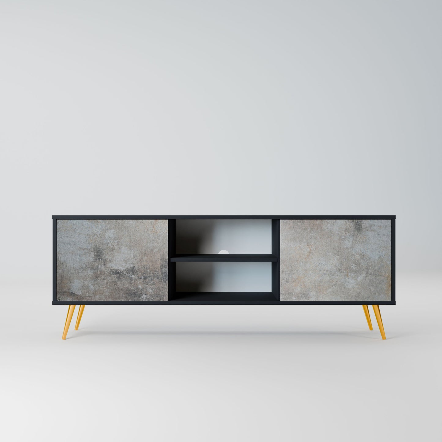 CONCRETE WALL 2-Door TV Stand in Black Finish