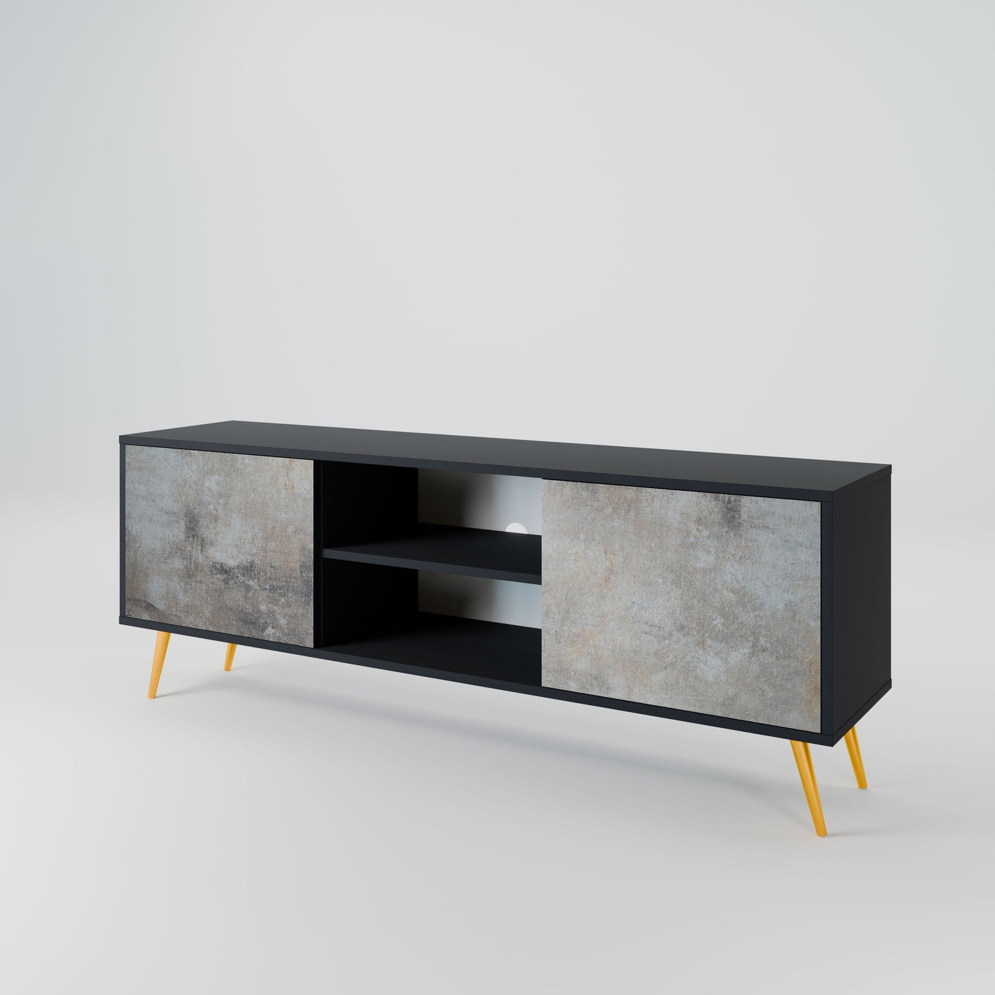 CONCRETE WALL 2-Door TV Stand in Black Finish