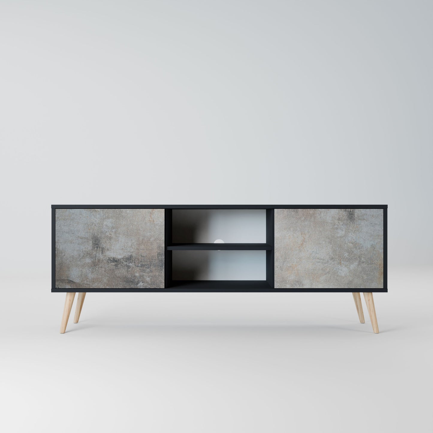 CONCRETE WALL 2-Door TV Stand in Black Finish