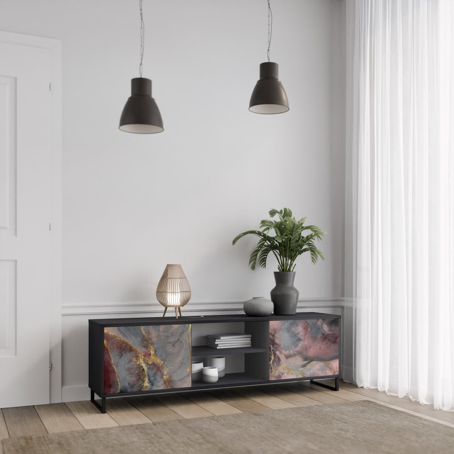 Mobile TV GOLDEN TIDES a 2 ante con finitura nera
