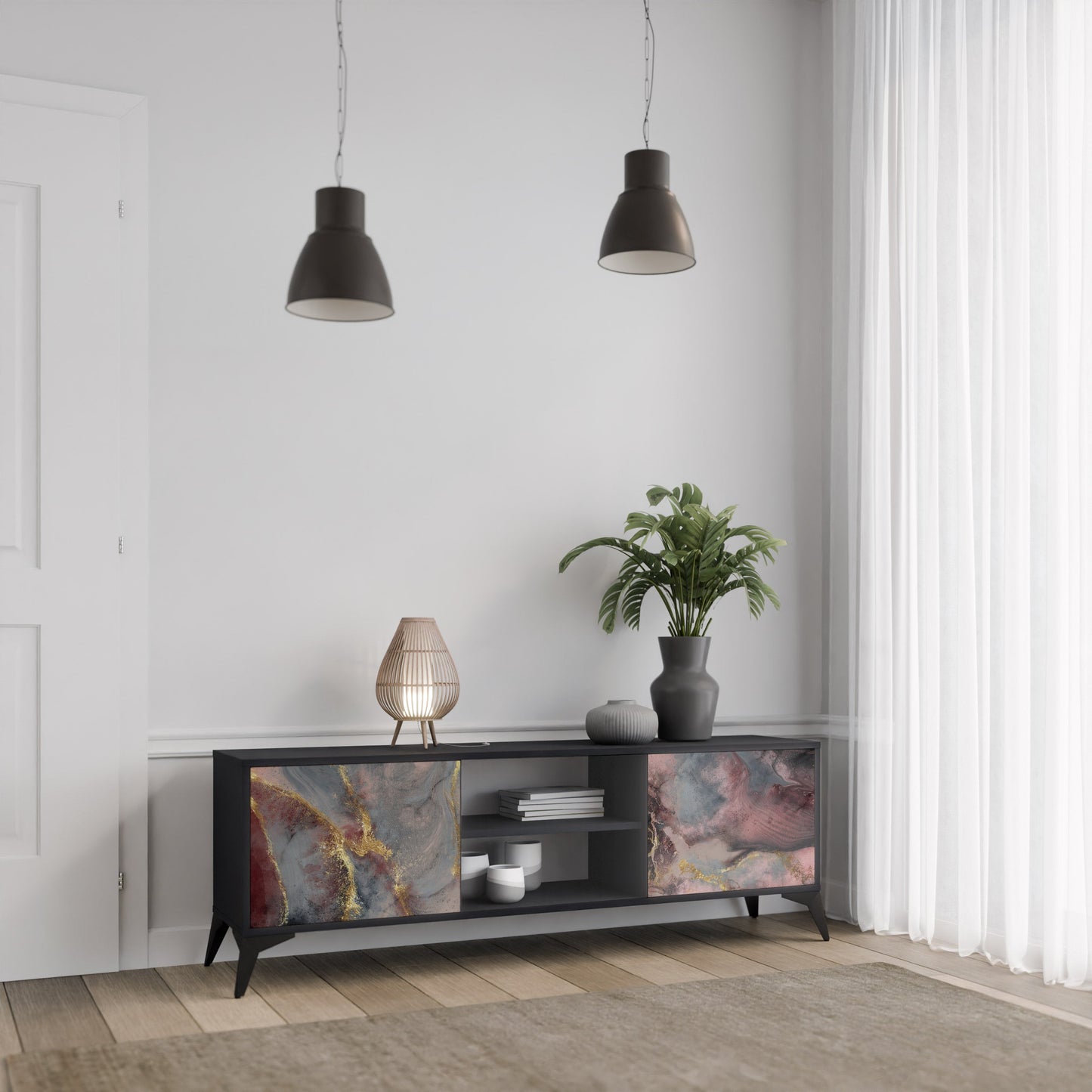 Mobile TV GOLDEN TIDES a 2 ante con finitura nera