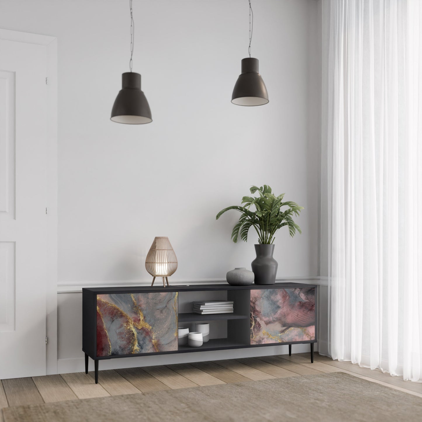 Mobile TV GOLDEN TIDES a 2 ante con finitura nera