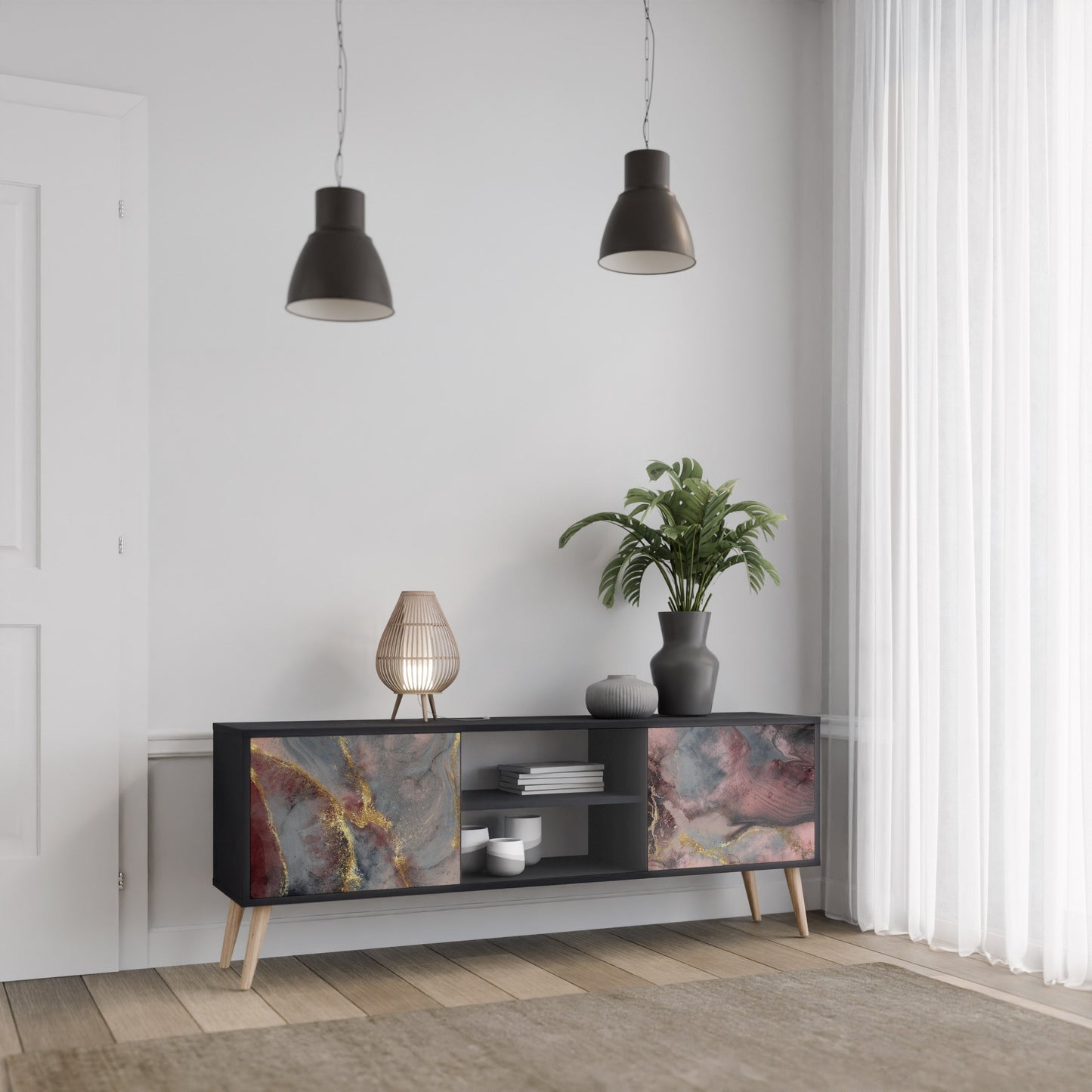 Mobile TV GOLDEN TIDES a 2 ante con finitura nera