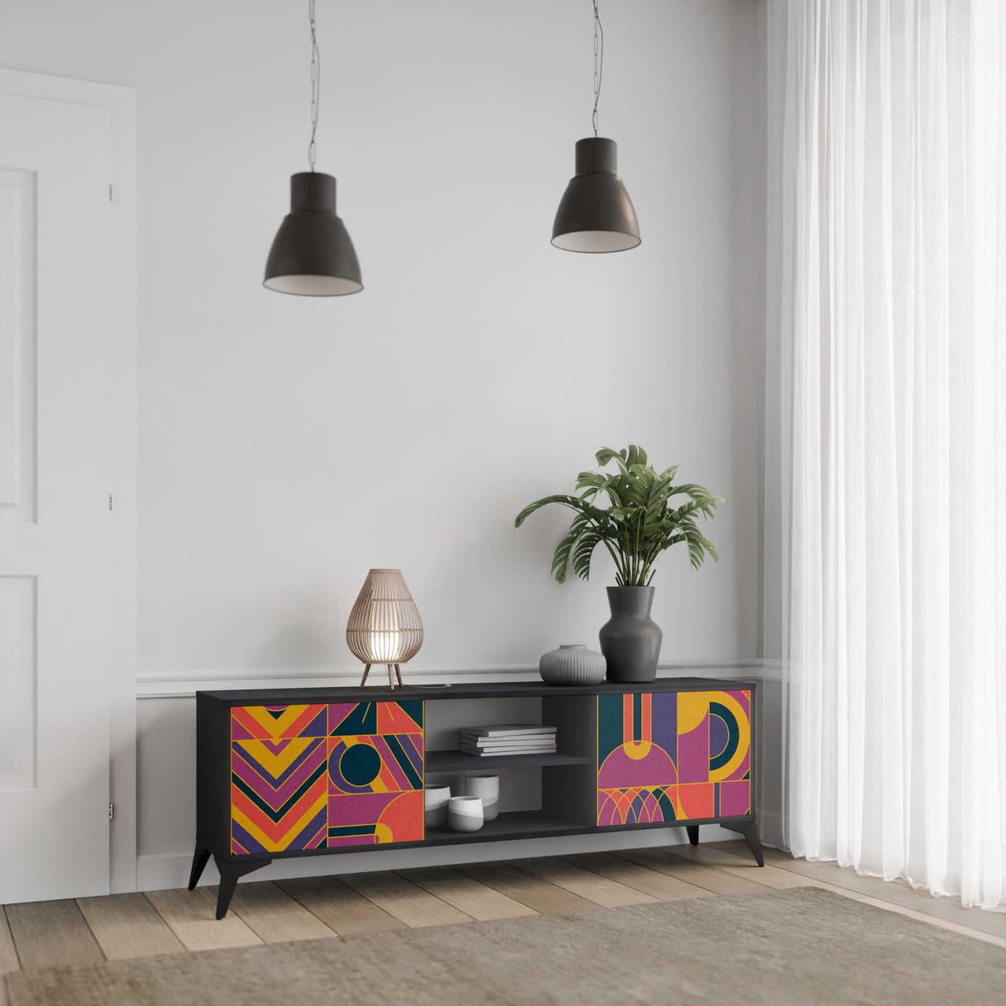 ELECTRIC PATTERNS 2-Door TV Stand in Black Finish
