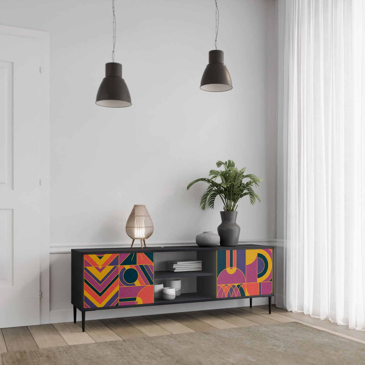 ELECTRIC PATTERNS 2-Door TV Stand in Black Finish