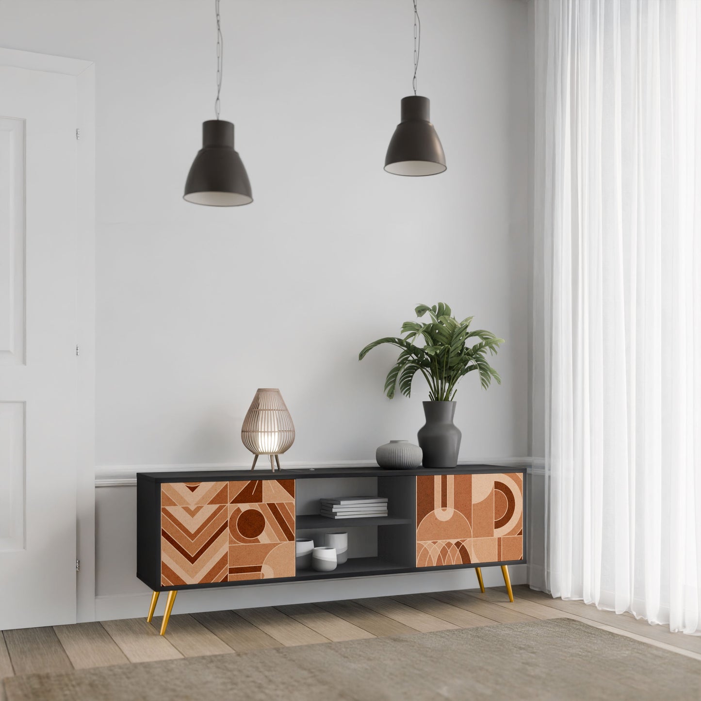 Mobile TV PRISM MOSAIC a 2 ante in finitura nera