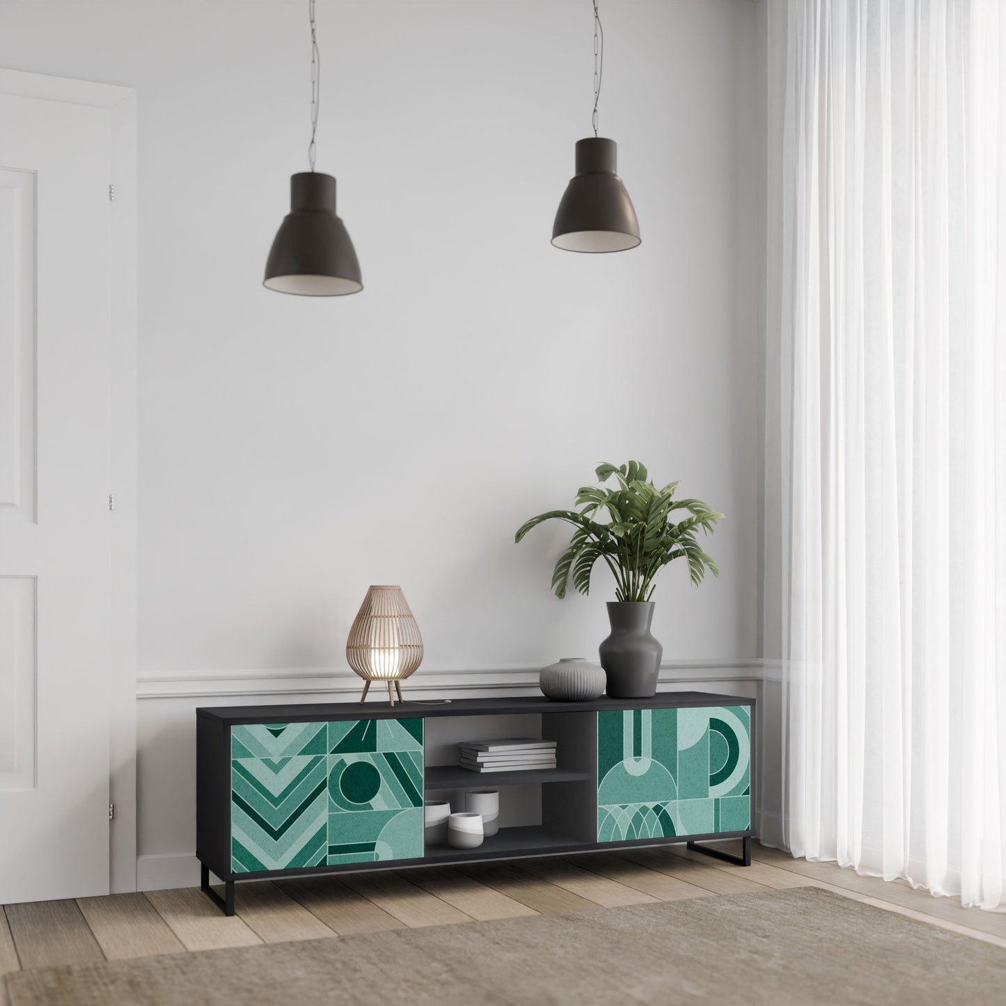 Mobile TV a 2 ante HARMONIC GRID in finitura nera