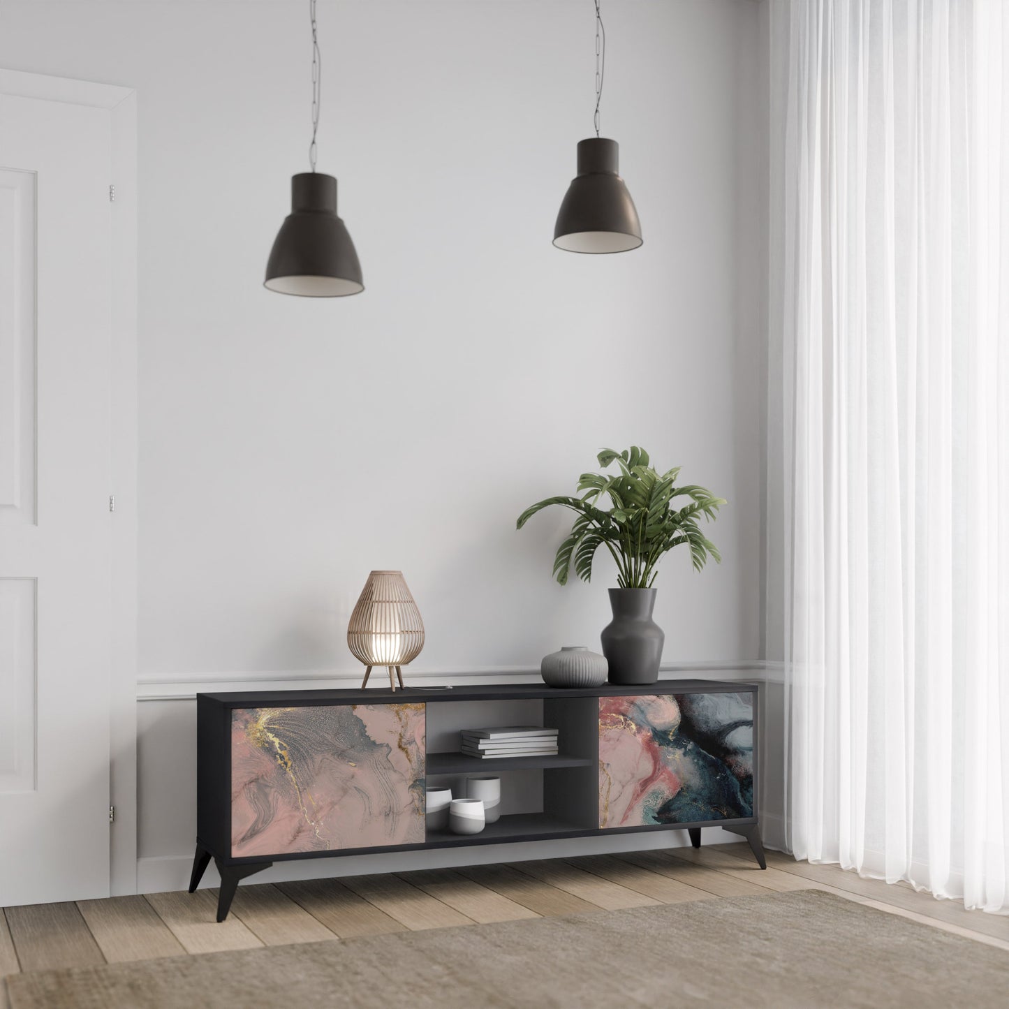 Mobile TV a 2 ante GILDED SWIRLS in finitura nera