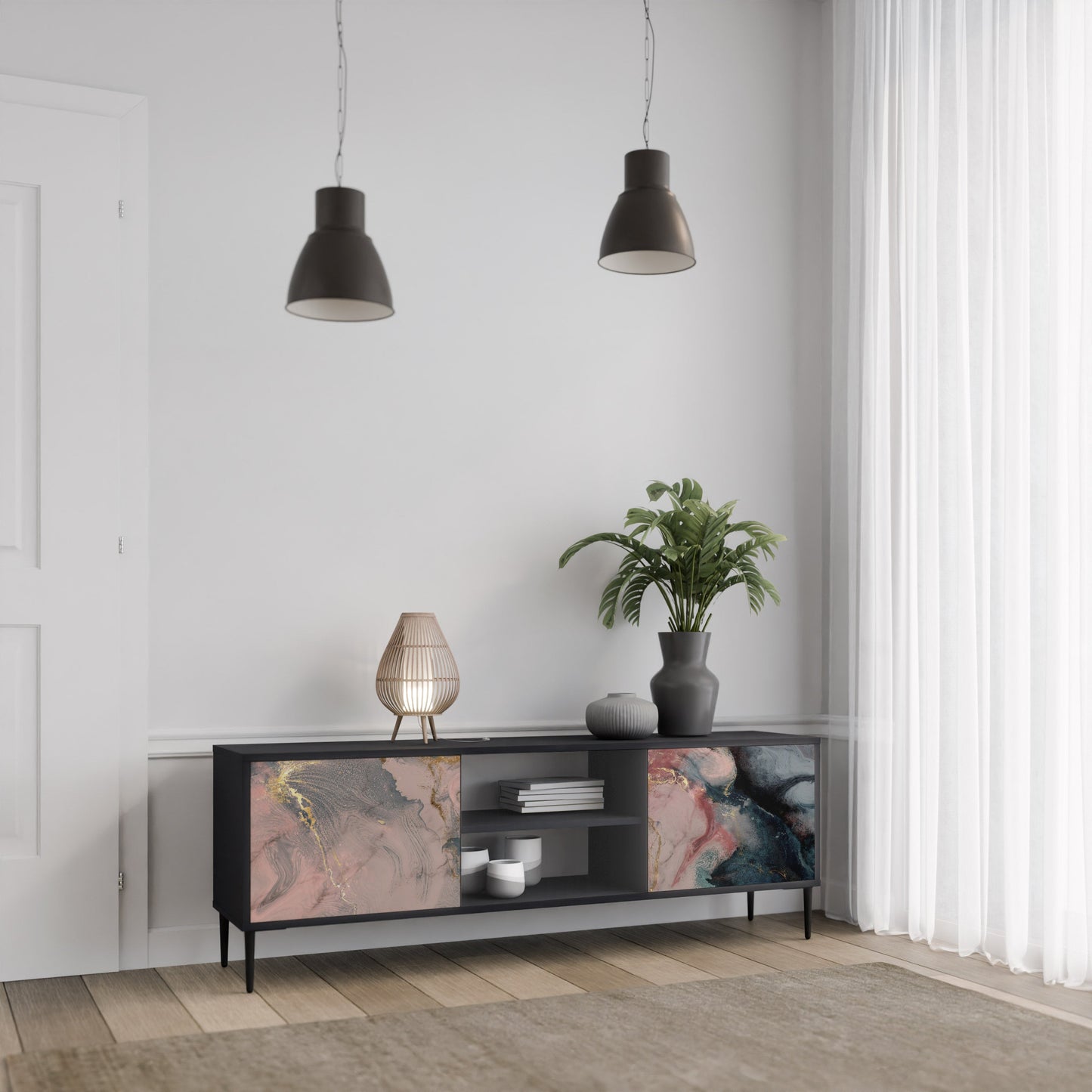 Mobile TV a 2 ante GILDED SWIRLS in finitura nera