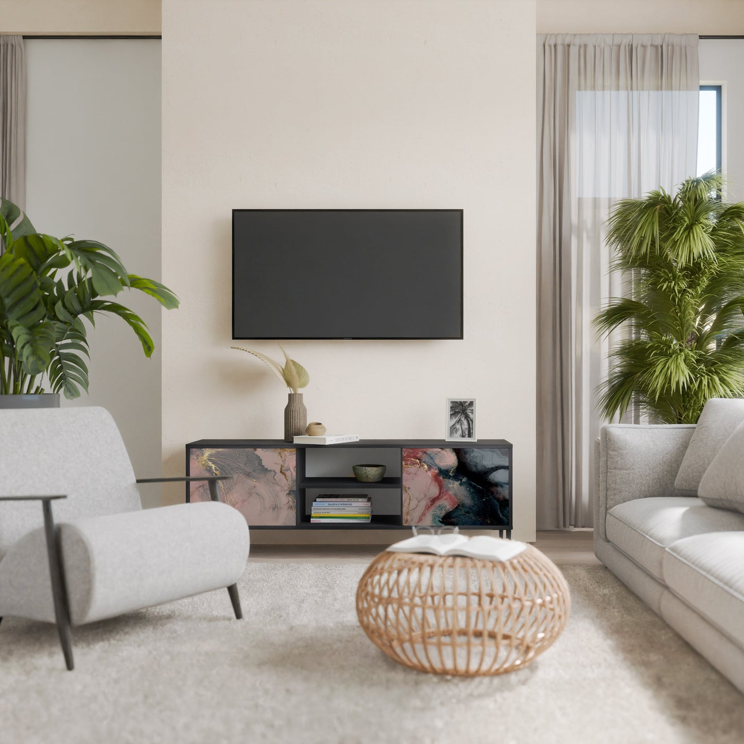 Mobile TV a 2 ante GILDED SWIRLS in finitura nera