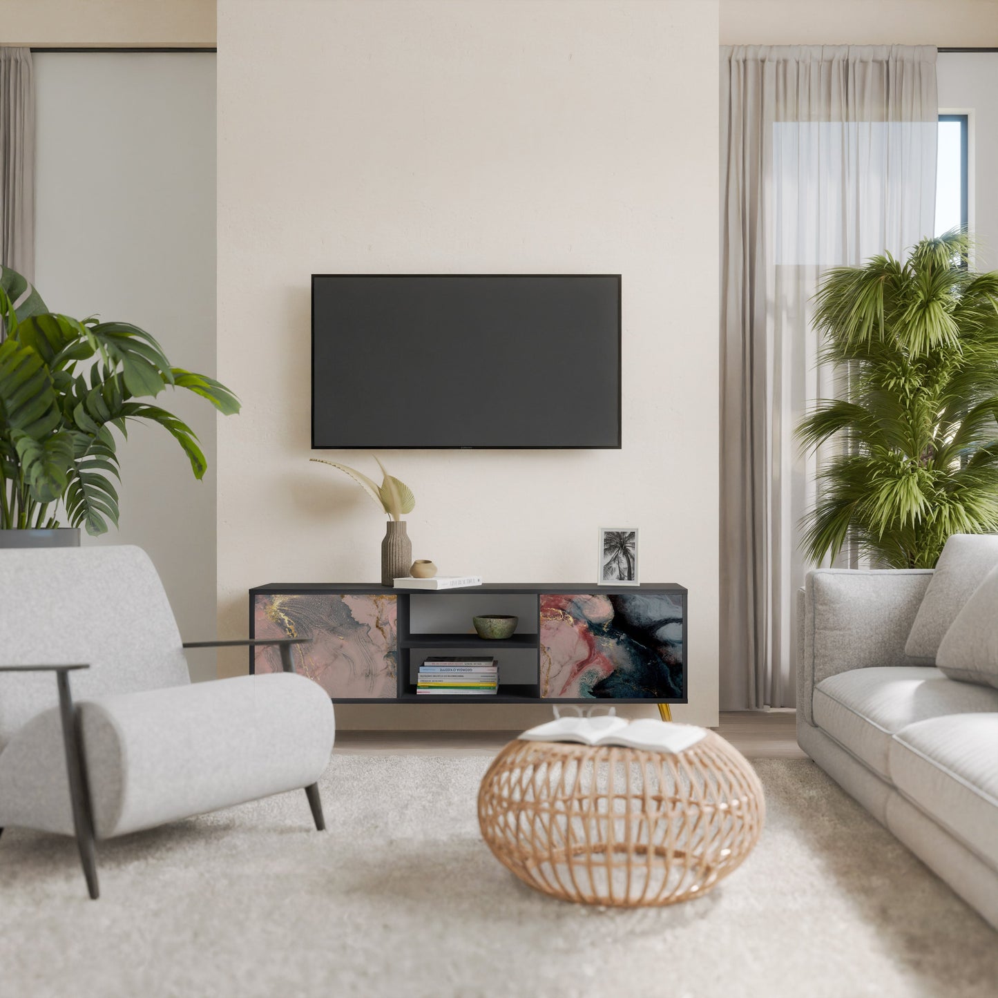 Mobile TV a 2 ante GILDED SWIRLS in finitura nera