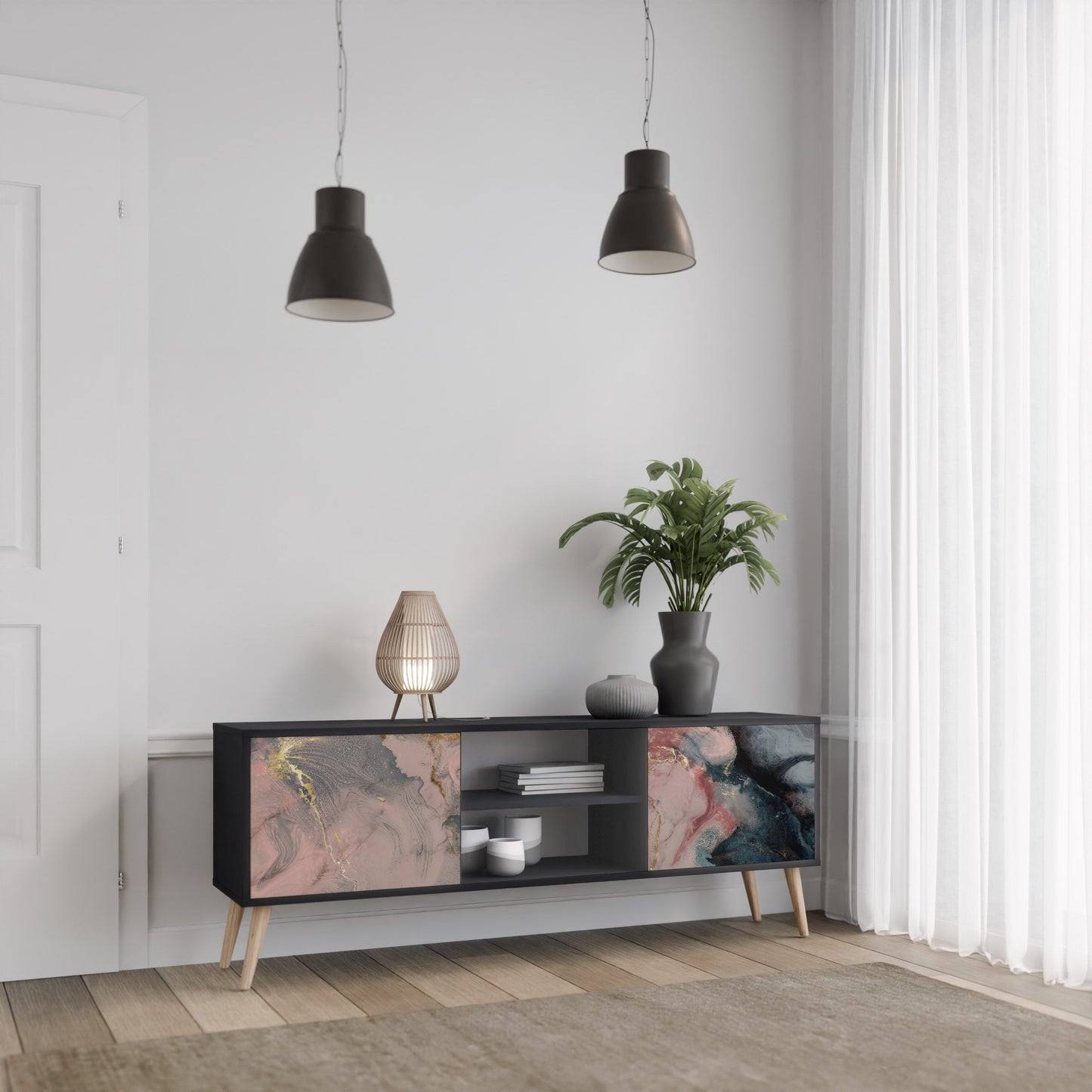 Mobile TV a 2 ante GILDED SWIRLS in finitura nera