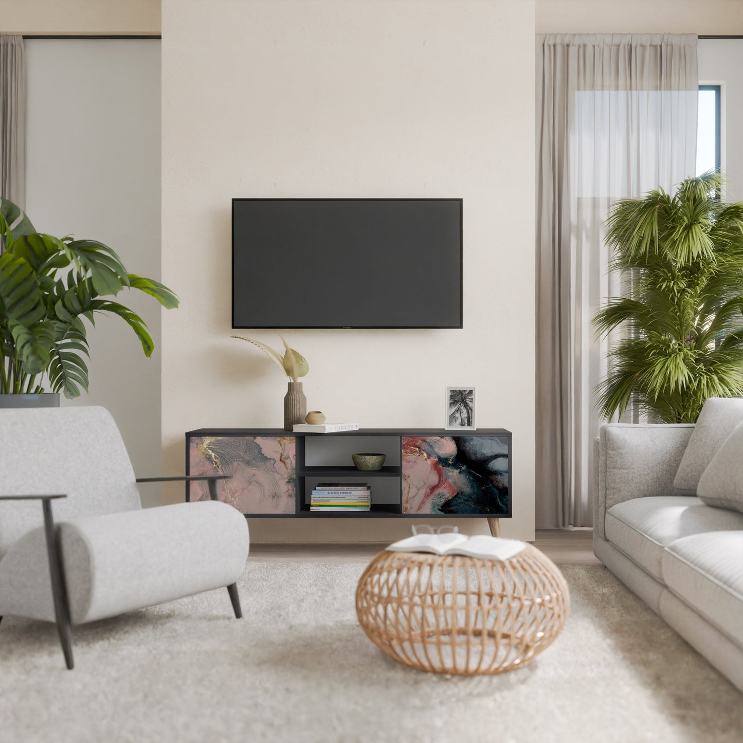 Mobile TV a 2 ante GILDED SWIRLS in finitura nera