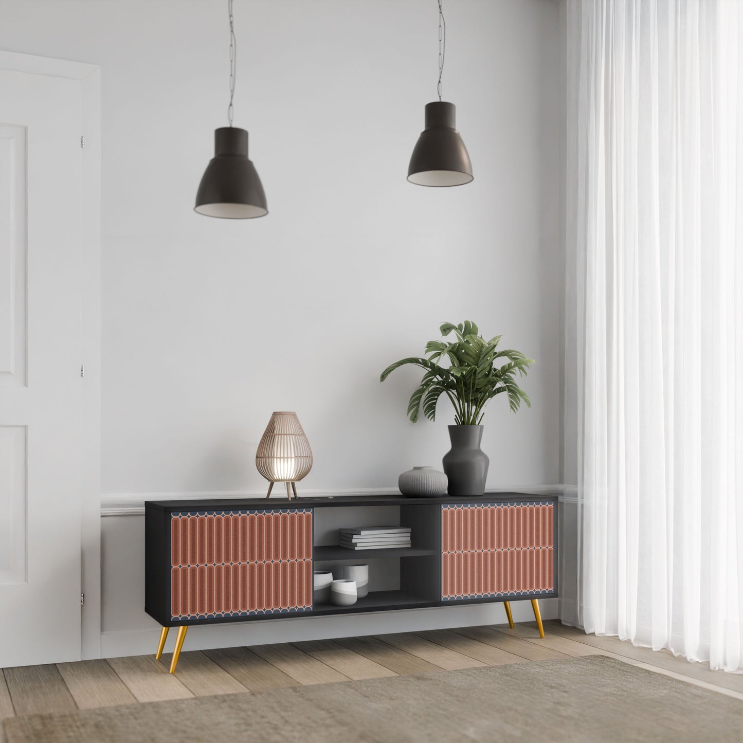 Mobile TV HYPNOTIC GATE a 2 ante con finitura nera