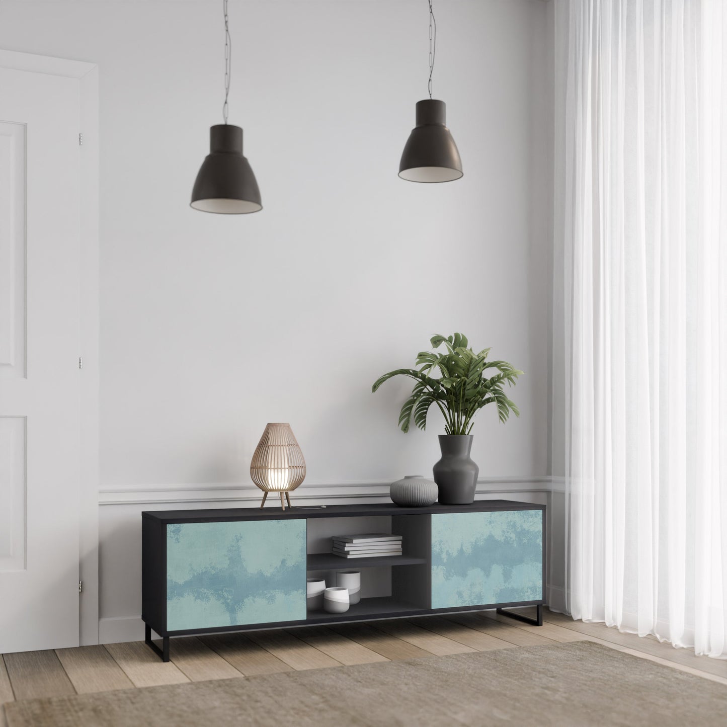 Mobile TV SKY WASH a 2 ante con finitura nera