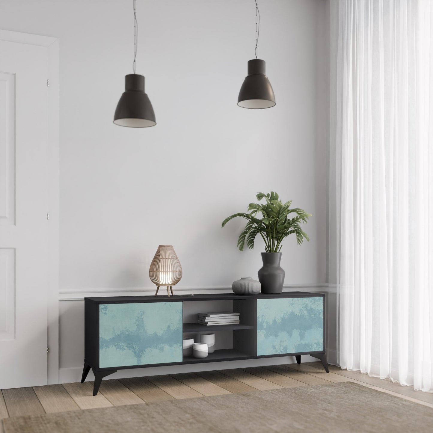 Mobile TV SKY WASH a 2 ante con finitura nera