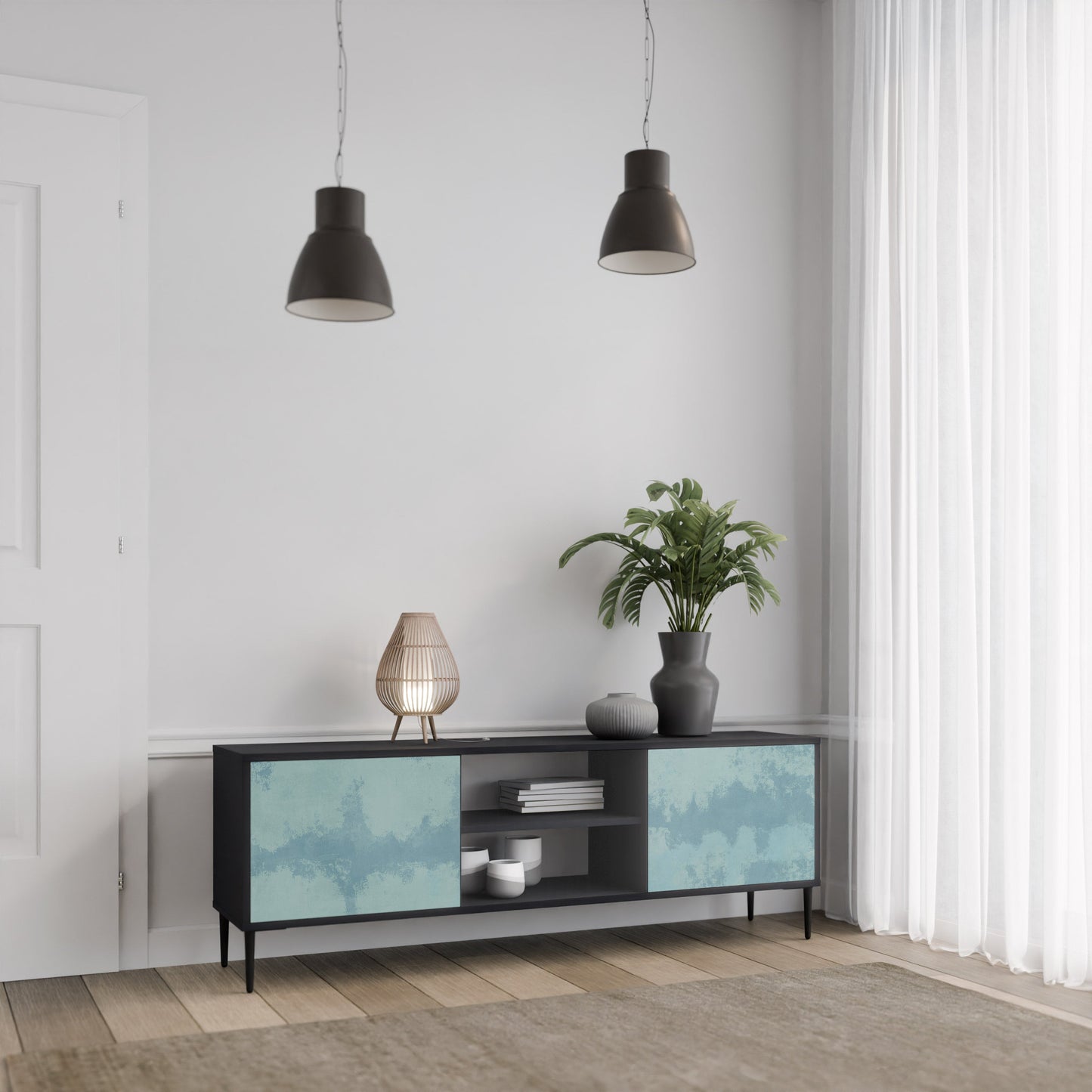 Mobile TV SKY WASH a 2 ante con finitura nera