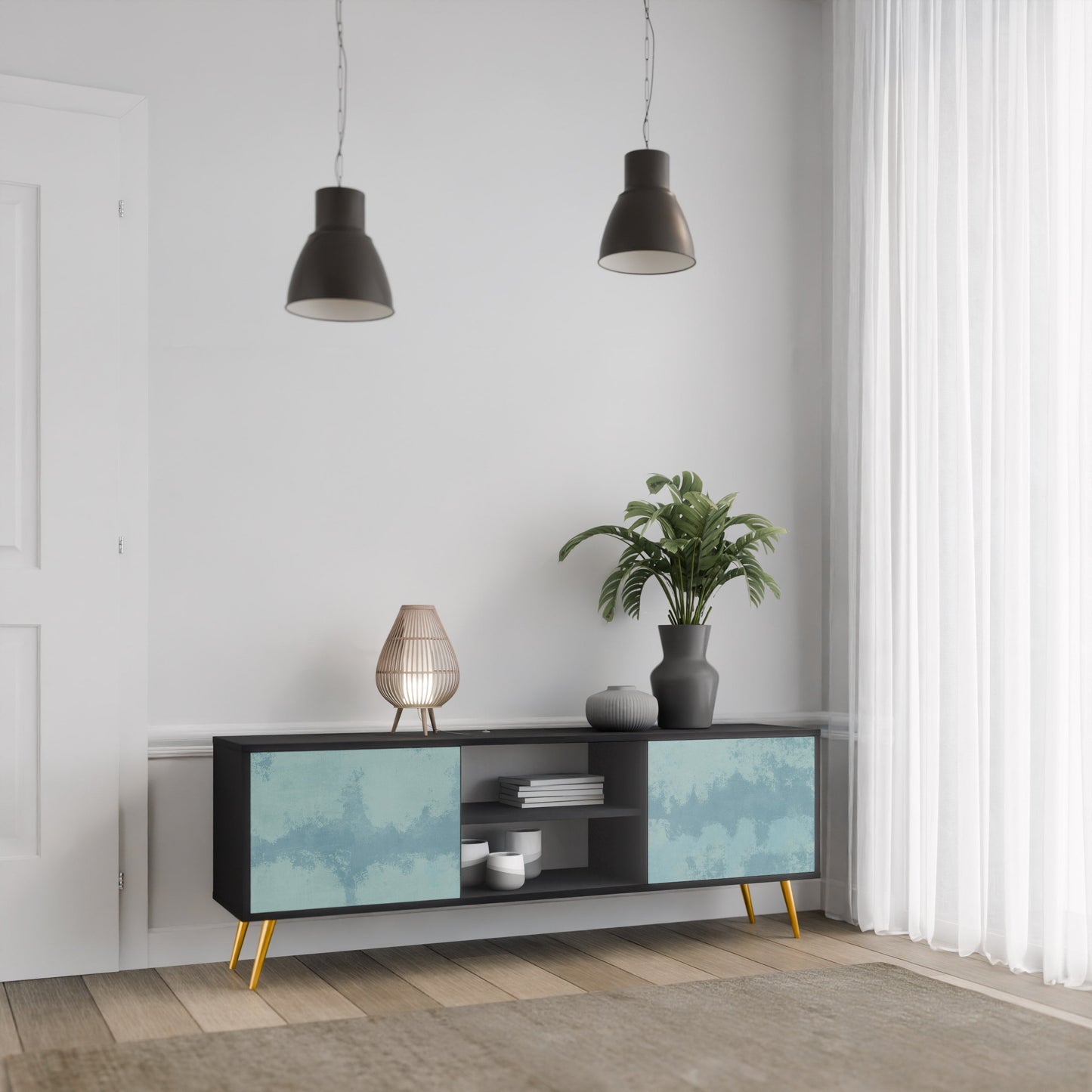 Mobile TV SKY WASH a 2 ante con finitura nera