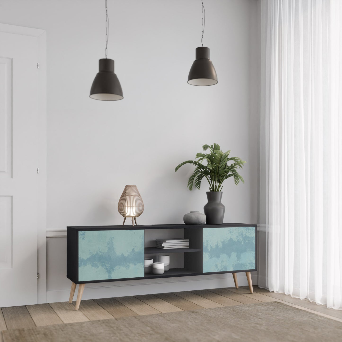 Mobile TV SKY WASH a 2 ante con finitura nera