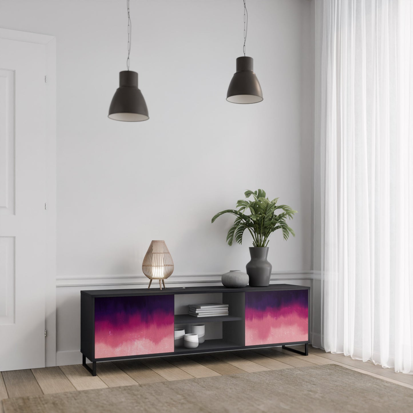 Mobile TV AURORA BOREALIS a 2 ante in finitura nera