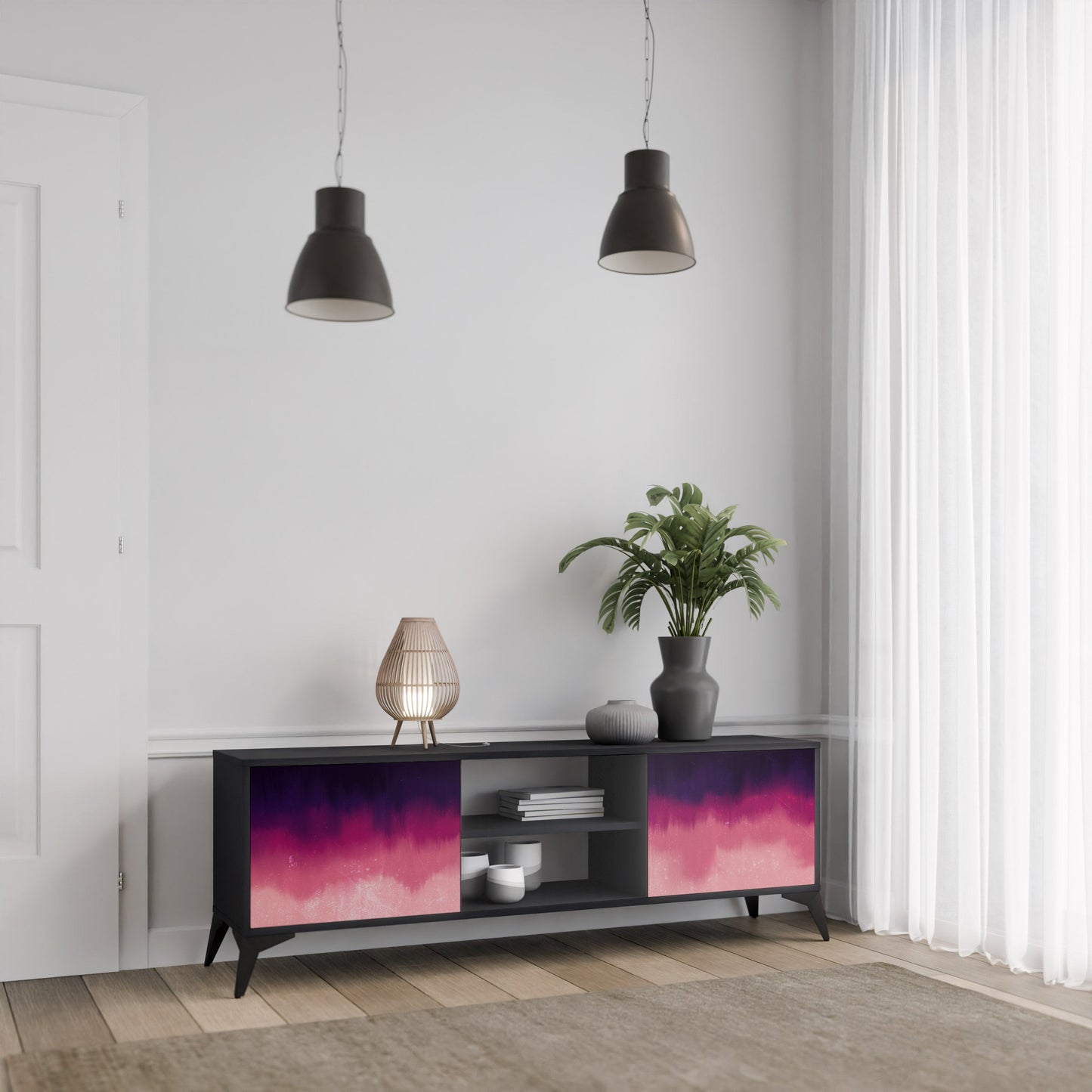 Mobile TV AURORA BOREALIS a 2 ante in finitura nera
